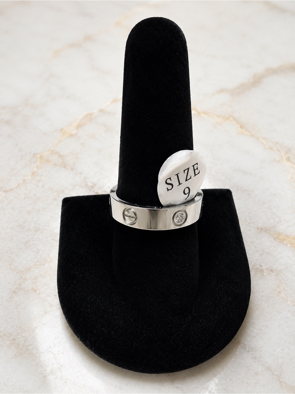 Silver Screw Motif CZ Band Ring Size 9 | Stainless Steel